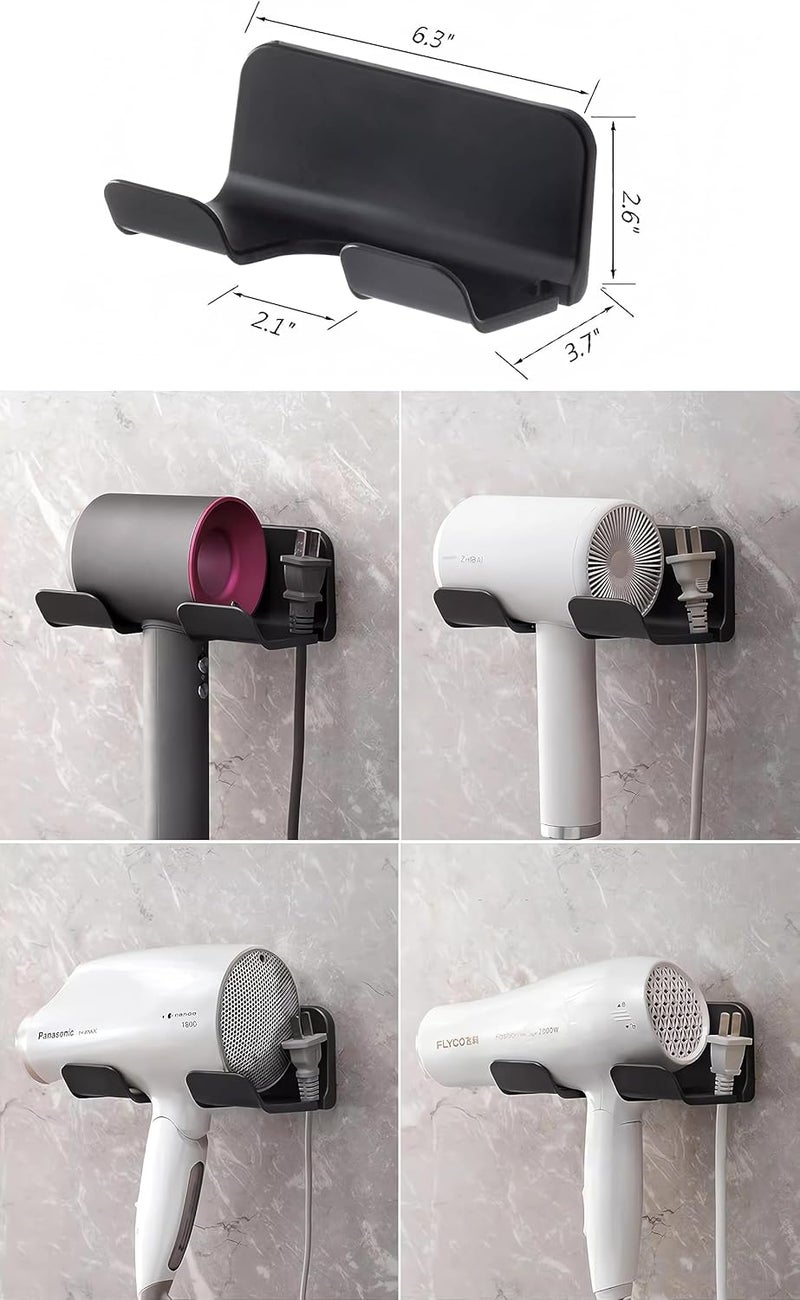 SUPTEC Universal Hair Dryer Holder, Blow Dryer Hanger Wall Mount for Hair Dryer Hook with Plug&Cord Organizer Self Adhesive for Cabinet Bathroom(1 Pack Black) - Image 4